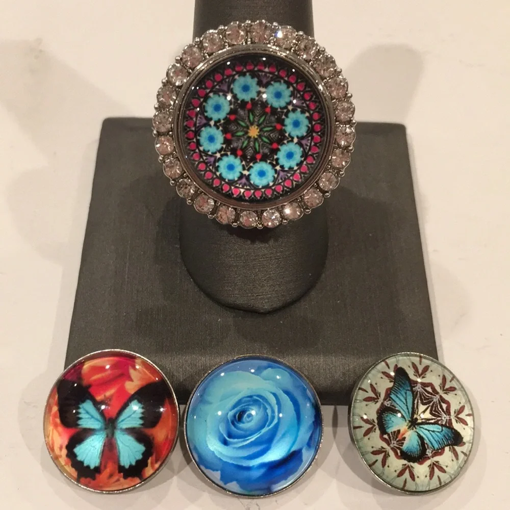Butterflies & Roses Snap Jewelry Ring